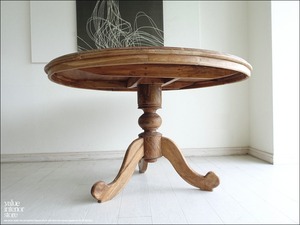 ヴィンテージ丸テーブルN 円形テーブル ダイニングテーブル 什器 アンティーク チーク無垢材 一点物 表面仕上済 再生家具 Φ122cm