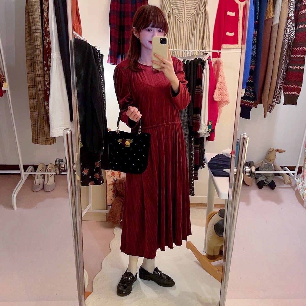 bordeaux velours wrinkle one-piece