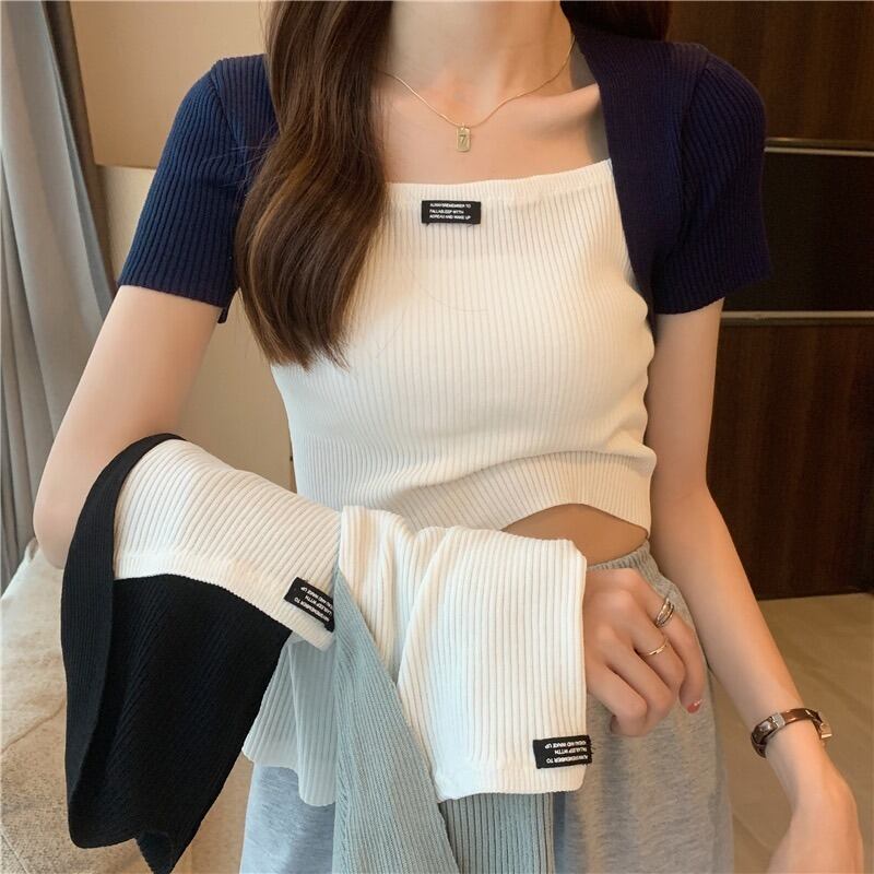 スタイルショートセーター カラートップス レディース スクウェア ハンチェンe63359365976