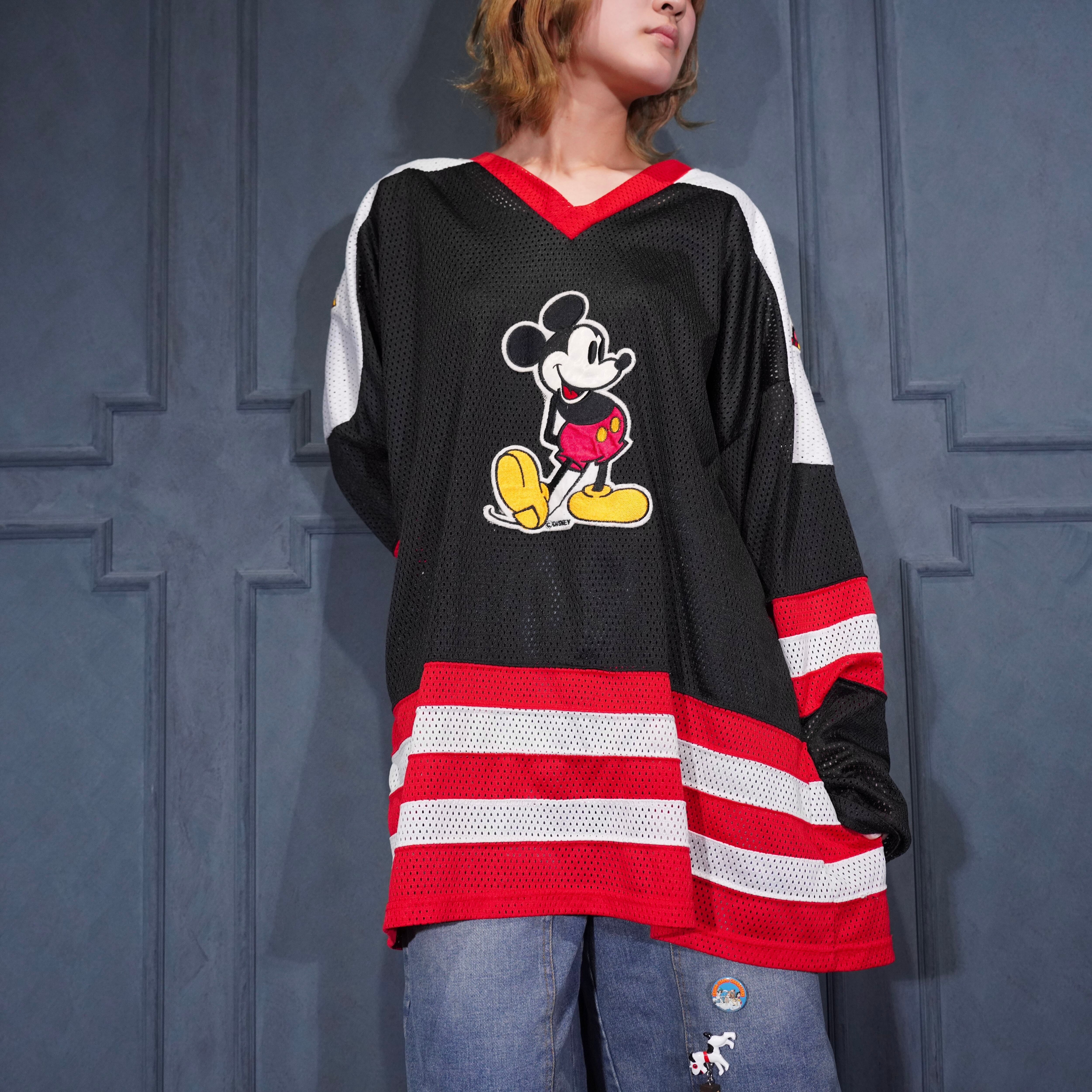 90's USA VINTAGE GENUS CHARACTER DESIGN HOCKEY MESH GAME SHIRT/90