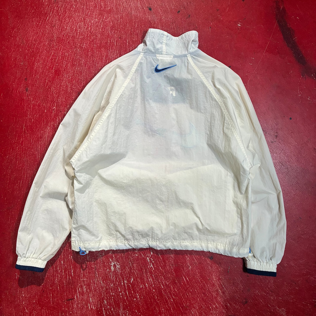 90s NIKE ハーフジップナイロンジャケット アイボリー ビッグスウィッシュ