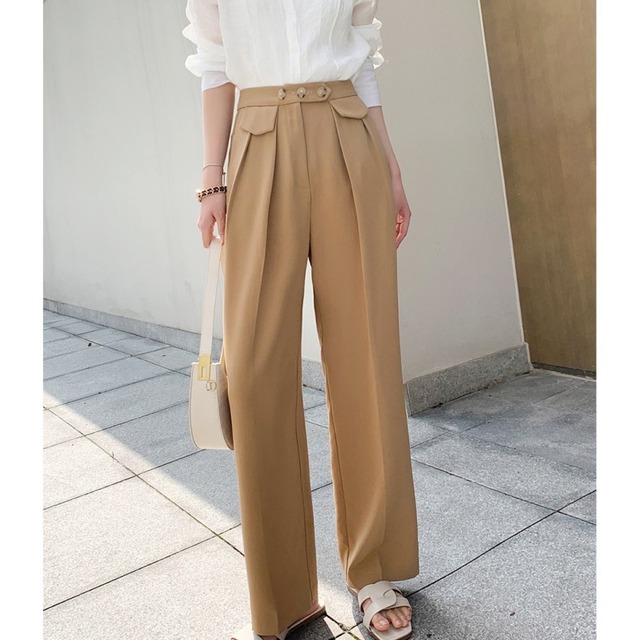 High waist front button design pants A177