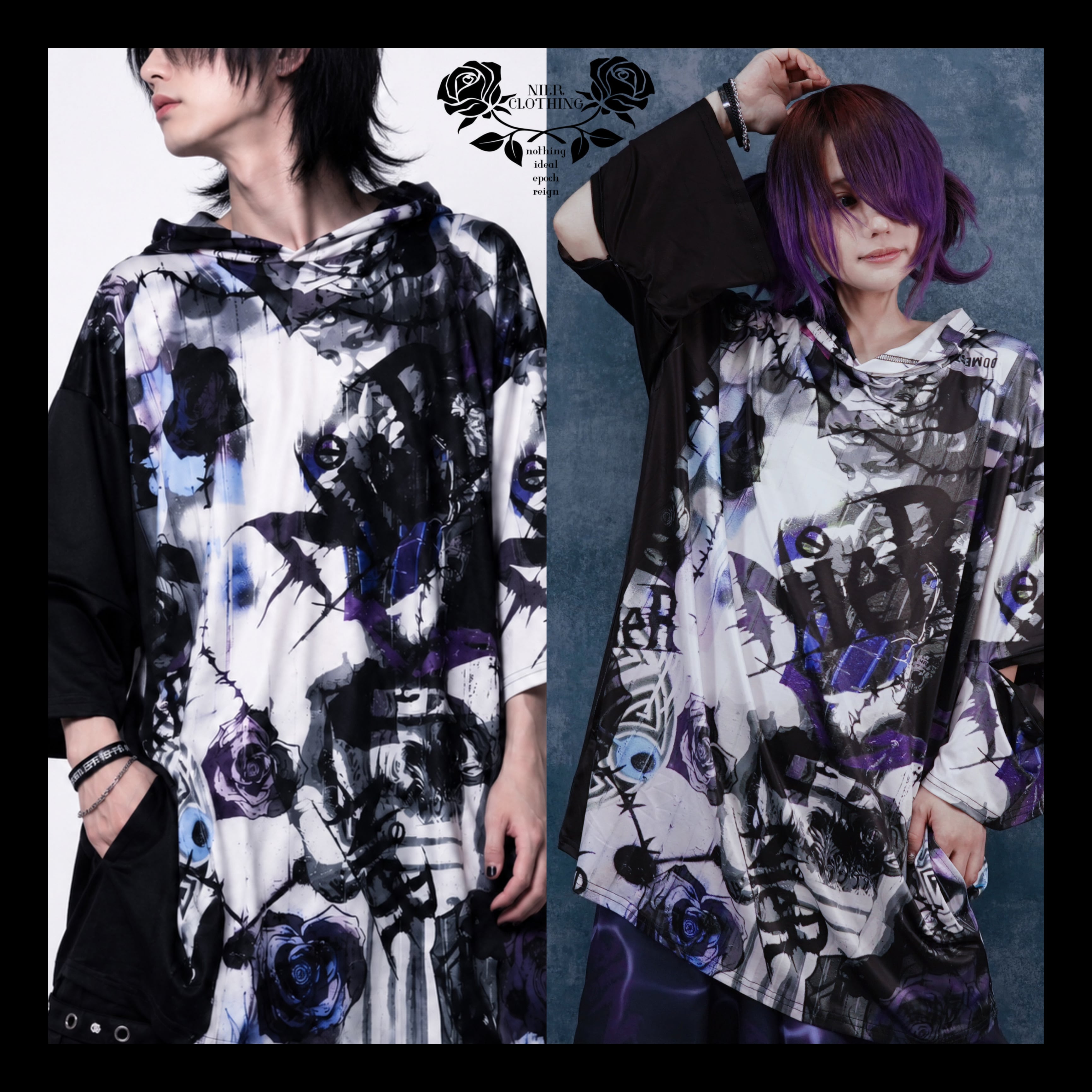 【niii様】baserange TIER HOODED WRAP 6/10日目玉大特価》2WAY ZIP SLEEVE OVER SIZE PULLOVER【ROSE COLLAGE