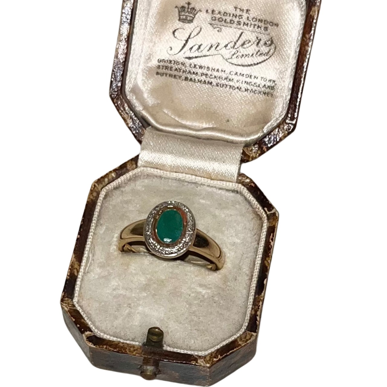 vintage 9ct gold emerald surrounded ey diamond ring