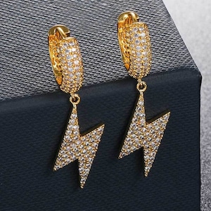 Iced Out Lightning Bolt Earrings 【GOLD】