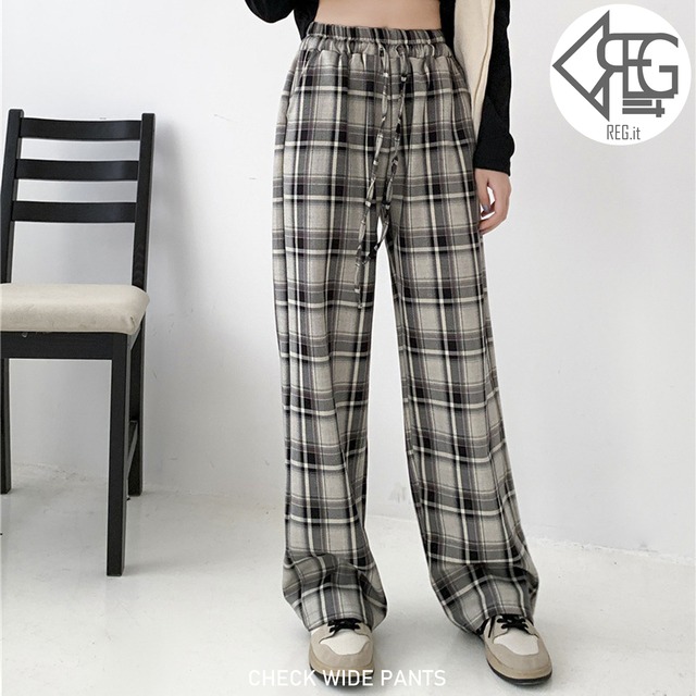 【REGIT】【即納】CHECK WIDE PANTS S/S 韓国ファッション ボトム パンツ ストリート系 チェック ロング丈 10代 20代 プチプラ 着回し 着映え ネット通販 BLC009