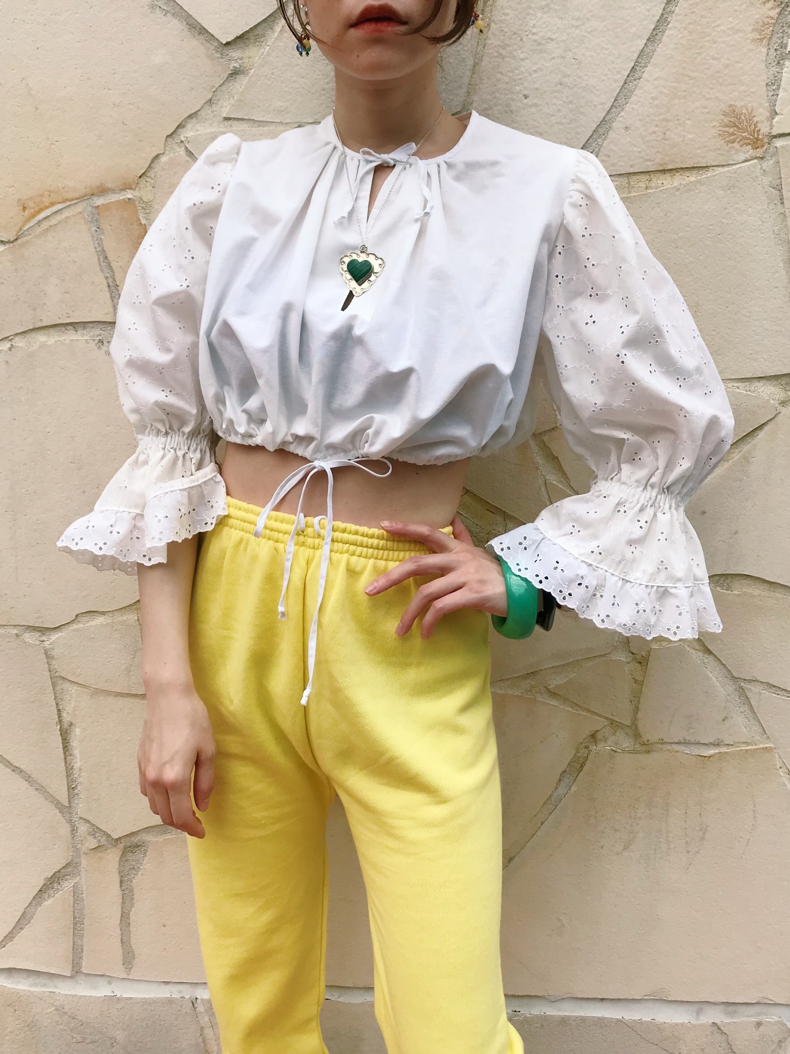 Vintage white cotton design blouse ( ヴィンテージ ホワイト コットン デザイン ブラウス )