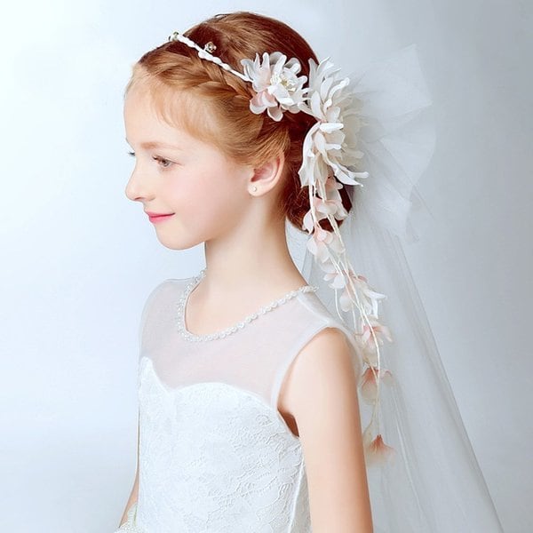 子ども用フラワーティアラ 花の冠 ヘアバンド 子供用 フォーマル 髪飾り ヘアアクセサリー キッズ 結婚式 ウェディング 発表会 入園式 卒園式 ホワイト Elegant