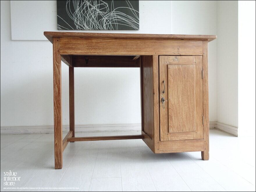 チーク無垢材 ヴィンテージデスクAnqbo03 机 対面カウンター レジ台 什器 一点物 表面再仕上済 送料無料 世界三大銘木 幅100cm