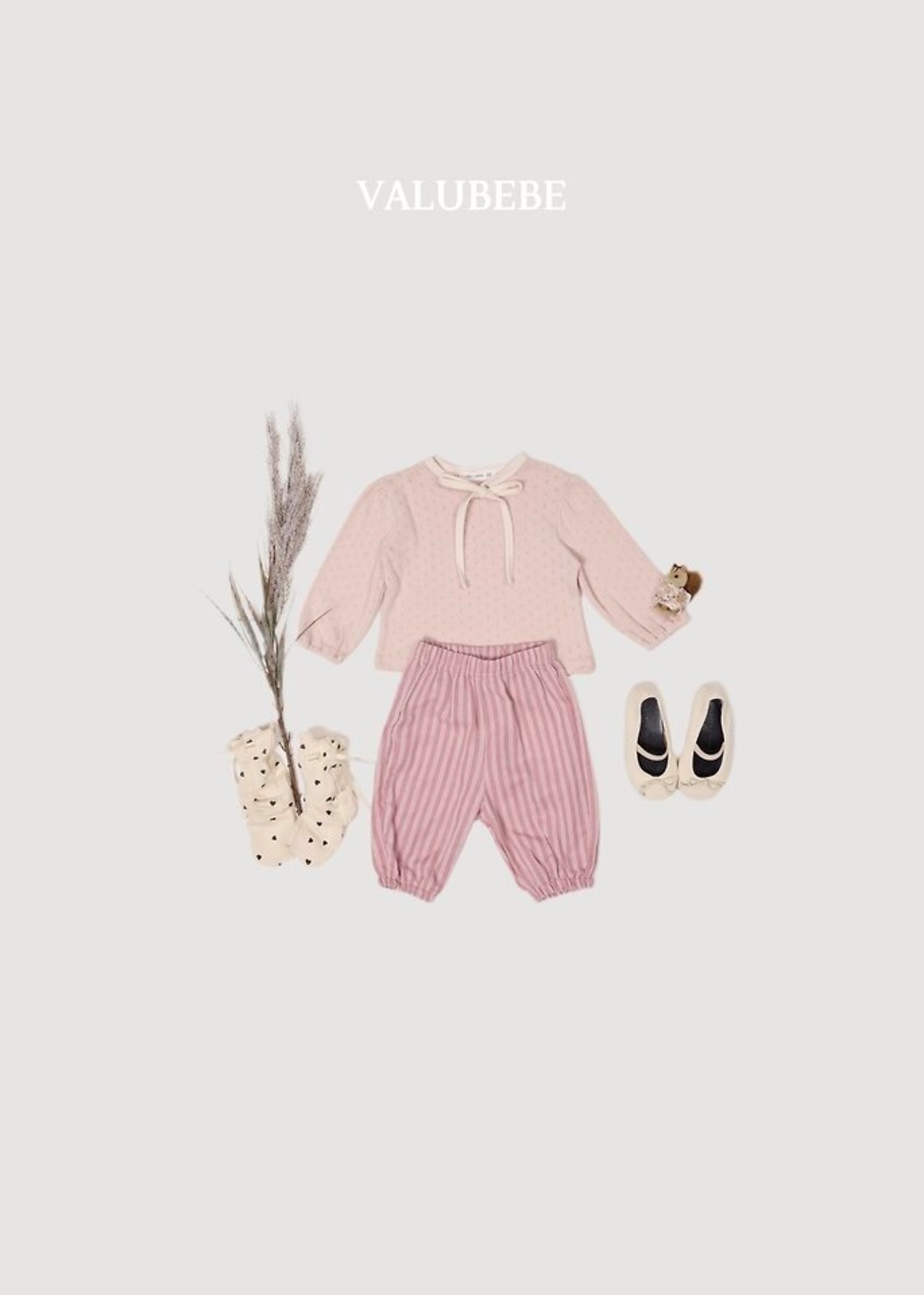 韓国子供服 / 26Autumn / 〖取寄〗valubebe / エンボスパンツ - ストライプ2 / ベビー服 / キッズ服 *6M~S*