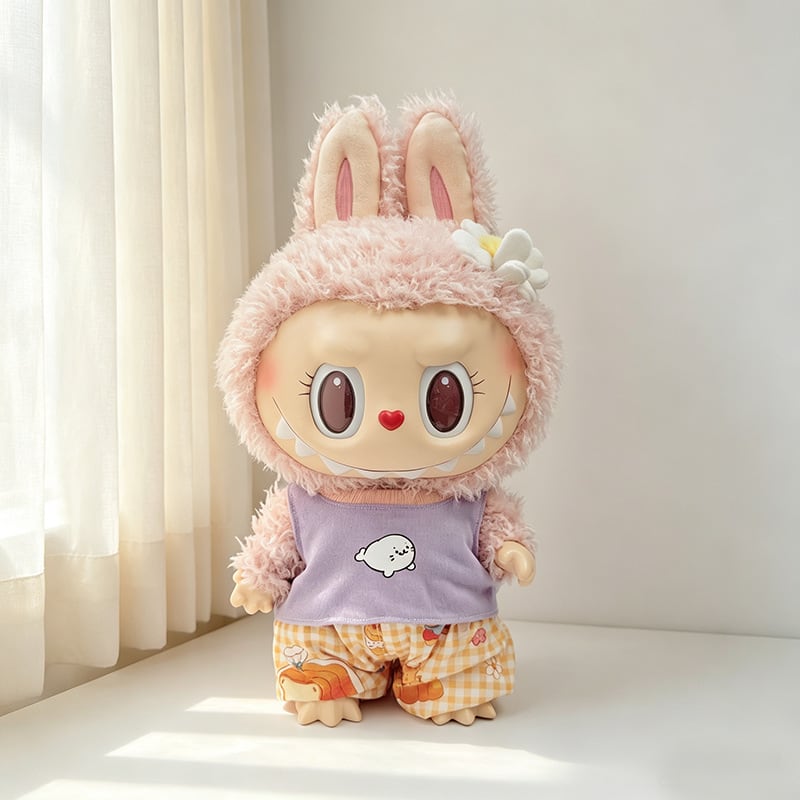 38cm Labubu用 夏 カジュアル アザラシ柄トップス+パンツ+バッグ