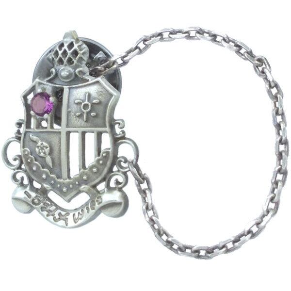 2月)アメジスト シールド エンブレム チェーン シルバー ピンバッジ