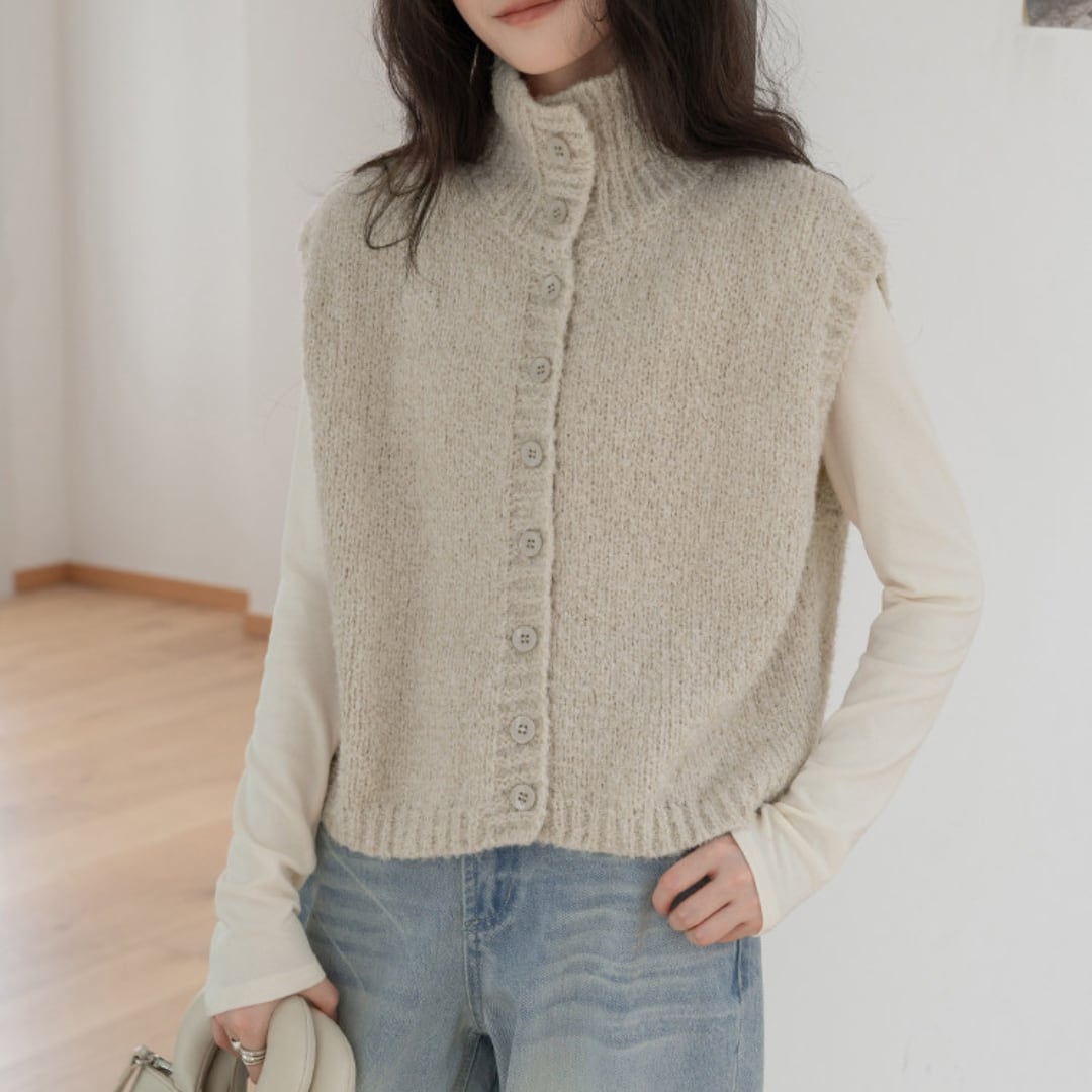 stand collar knit vest cardigan