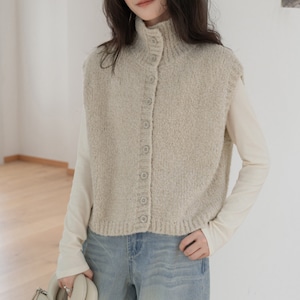 stand collar knit vest cardigan