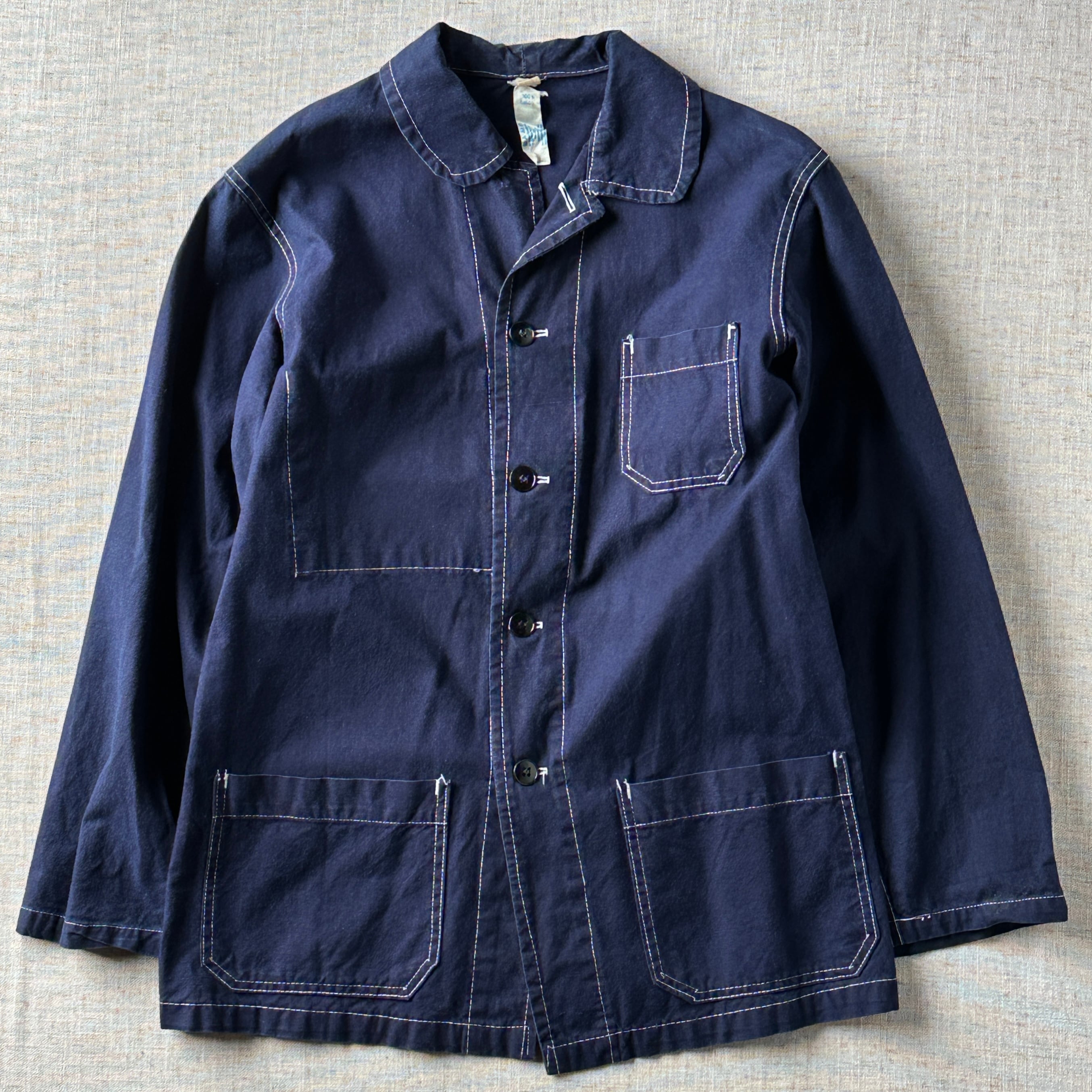 70’s French Work Jacket,Navy Cotton,Unisex S-M,France