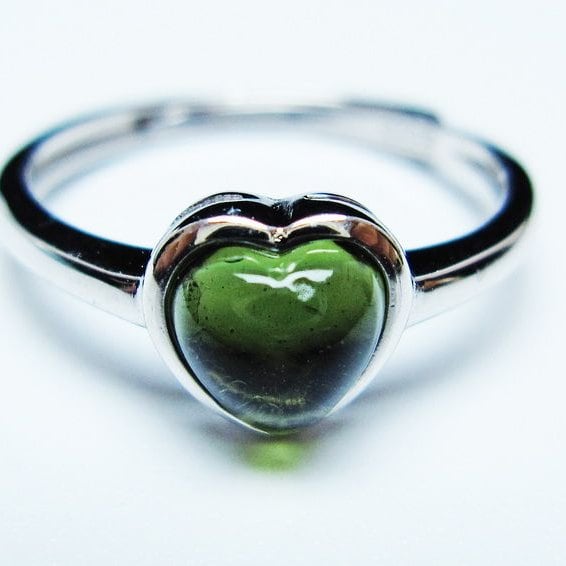 モルダバイト リング モルダウ石 指輪 ハート フリーサイズ 12号 一点物 メール便可 [M便 1/20] 199-656