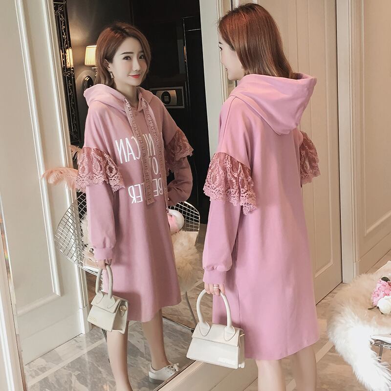 【新作】【送料無料】 マタニティウェア2019秋冬バージョンの新しいファッションフード付きレターミドル丈ルーズプラスサイズマタニティドレス-アリババ 大きめサイズ オータム 秋物 ウィンター 冬物 expec256475731447