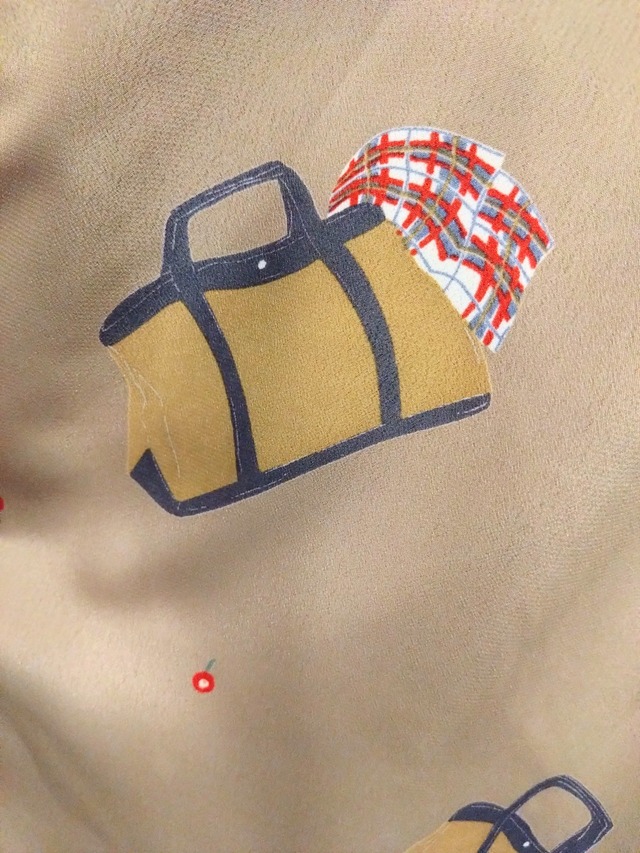 60❜s鞄とスカーフ柄レトロワンピース/アンティークバッグ日本製国産古着服MADEINJAPAN