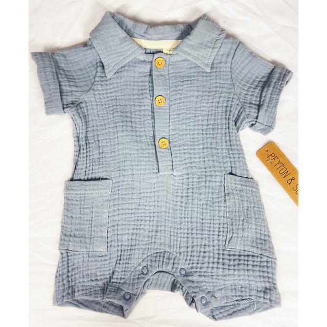 【PEYTON&SCOUT】シャツロンパース（帽子付き・半袖）出産祝い　日本未発売　かわいい