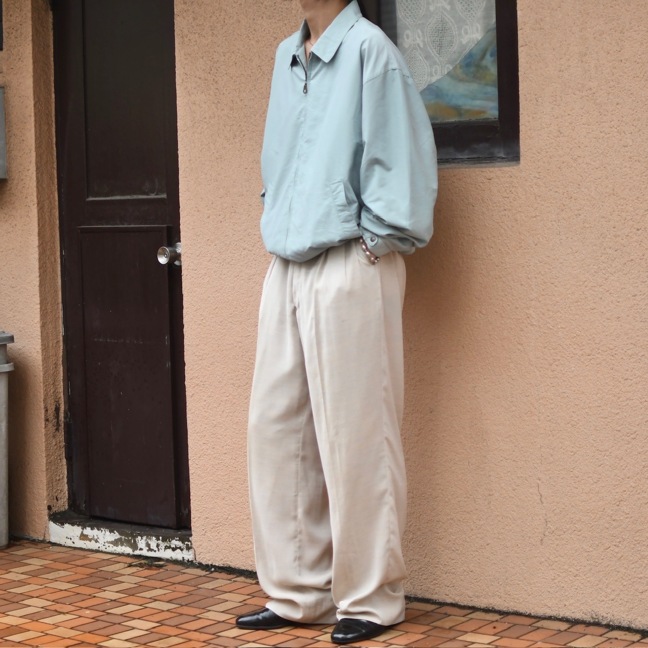 PRONTI rayon blend "杢調" 2tuck slacks