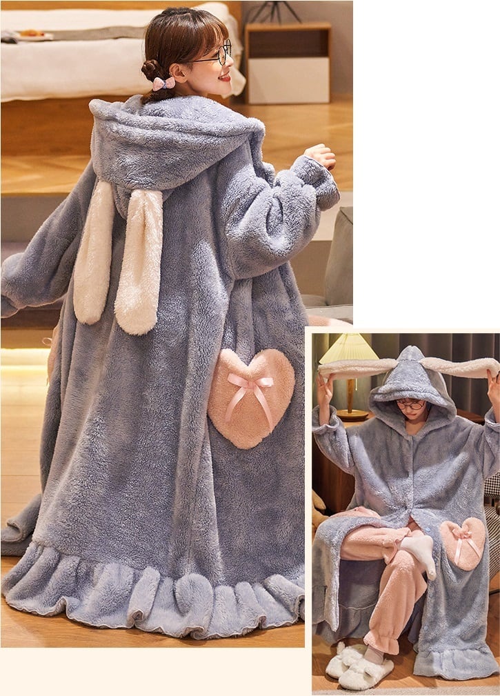 もこもこ 着ぐるみ うさ耳フード ルームウェア ワンピース パンツ 2点