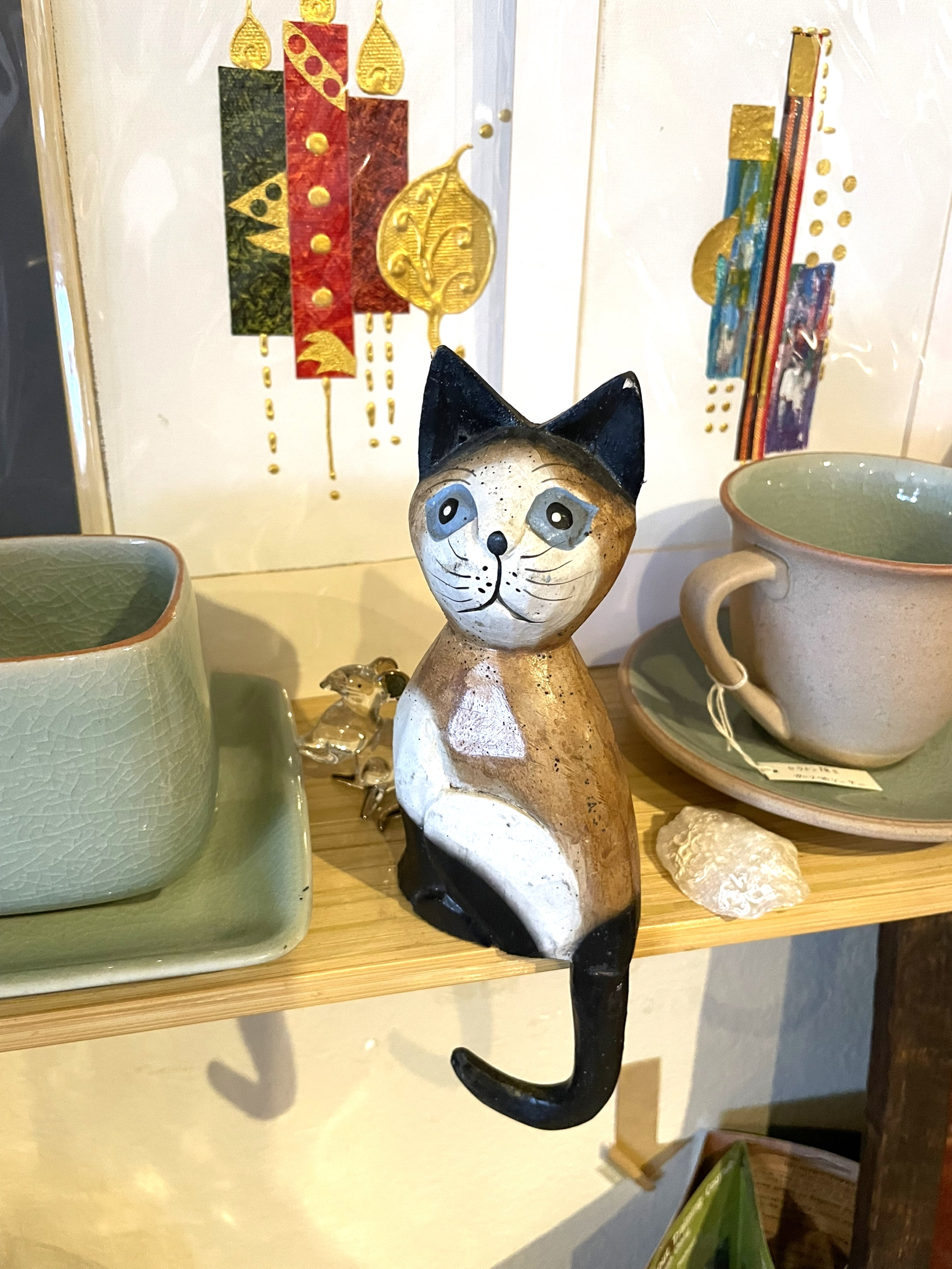 猫張子トレイ 顔部分立体造りインテリア神戸港アンティーク 猫 置物