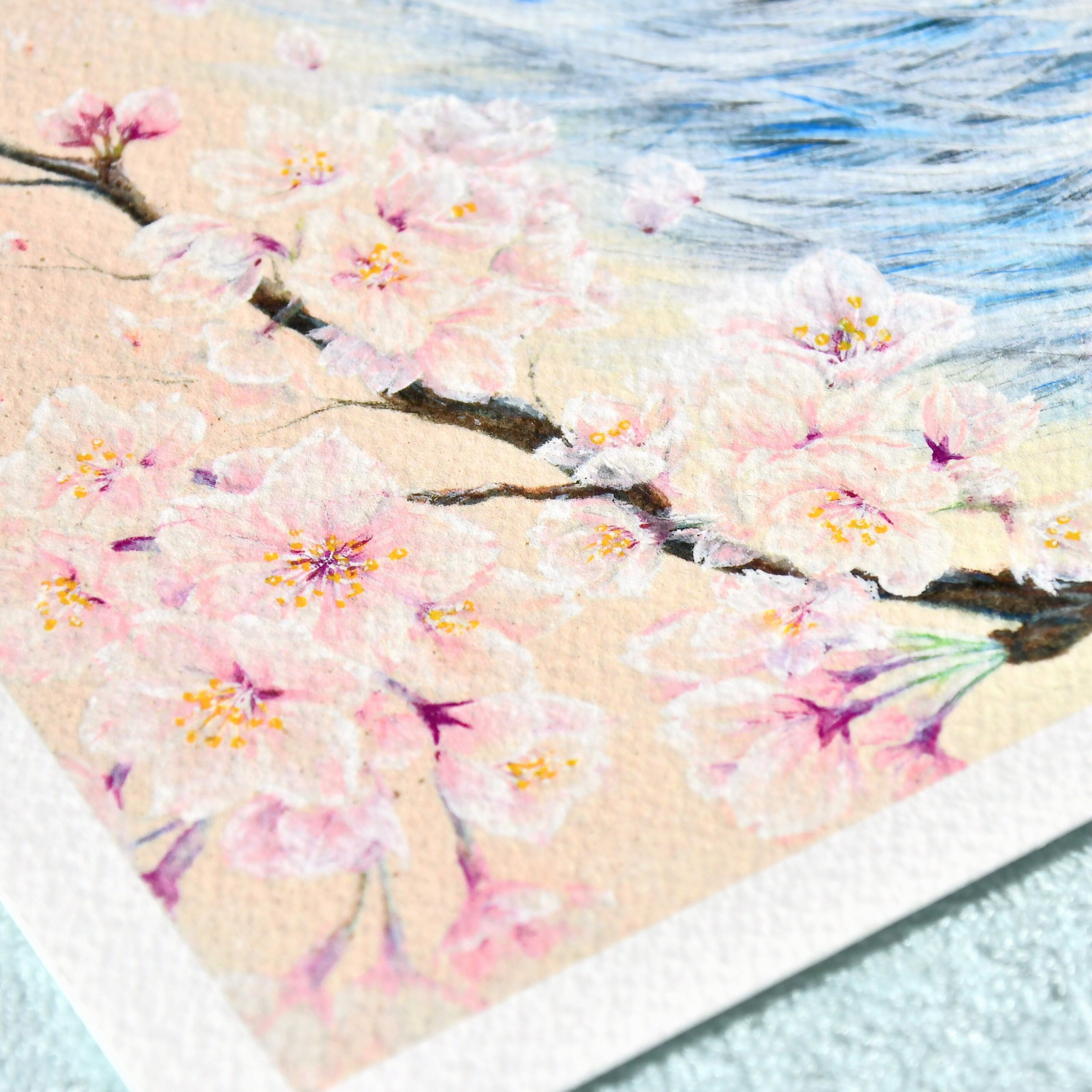 桜を纏うオオカミの絵画：[春愁] （額装なし） | PAY ID