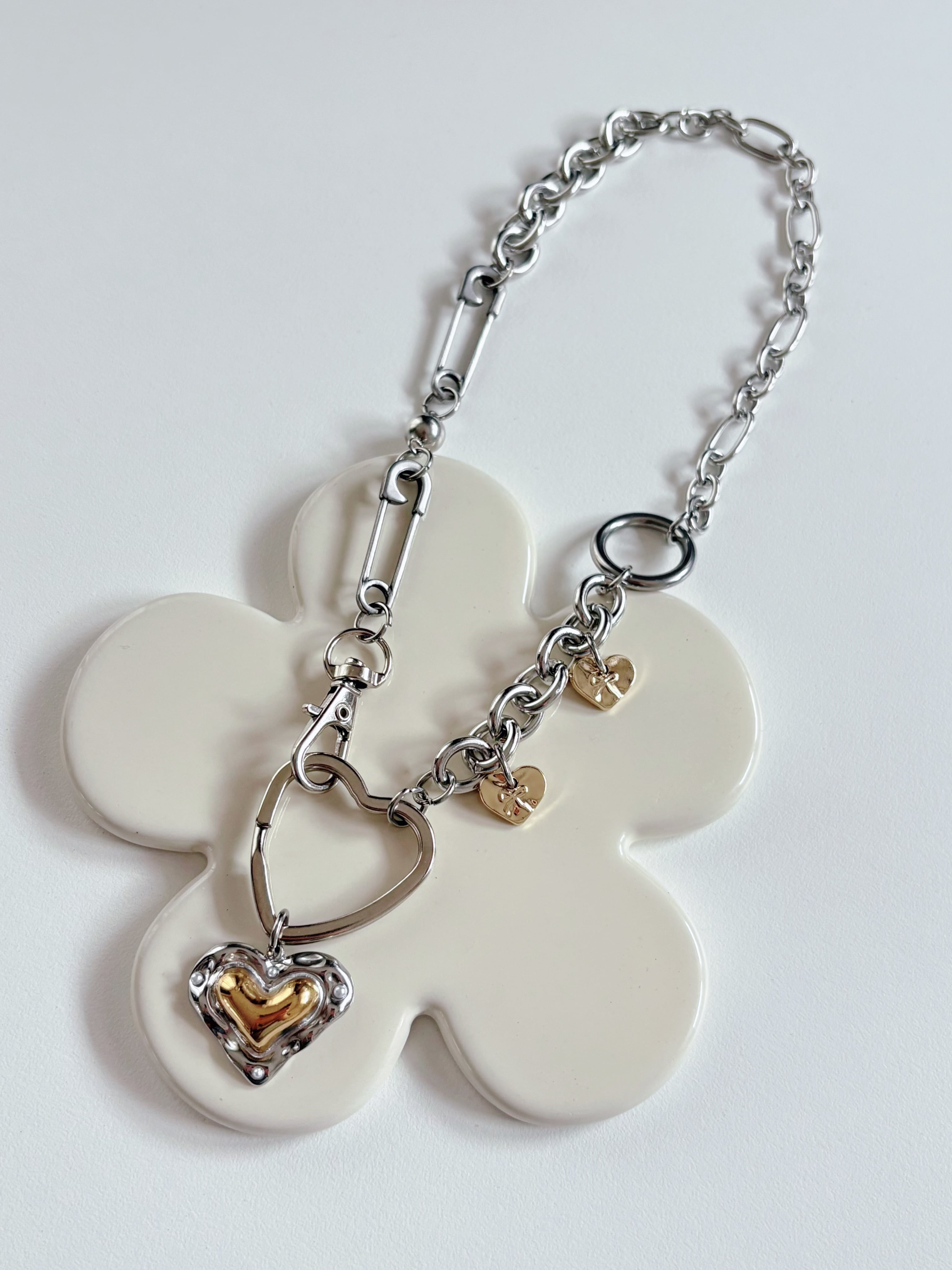 silver gold heart necklace