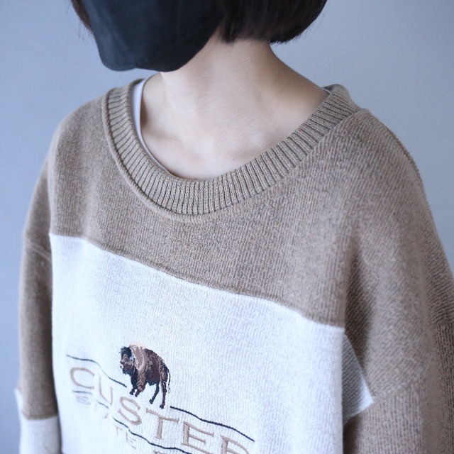 "刺繍" good coloring bi-color over silhouette pile sweat