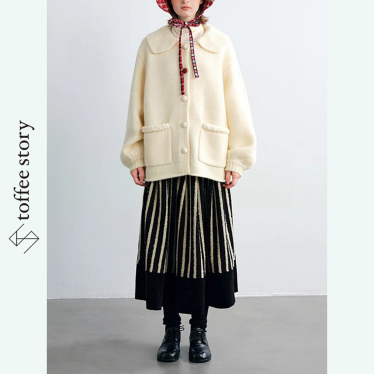 ストライプと無地の詩的コントラストスカート 《P0290》