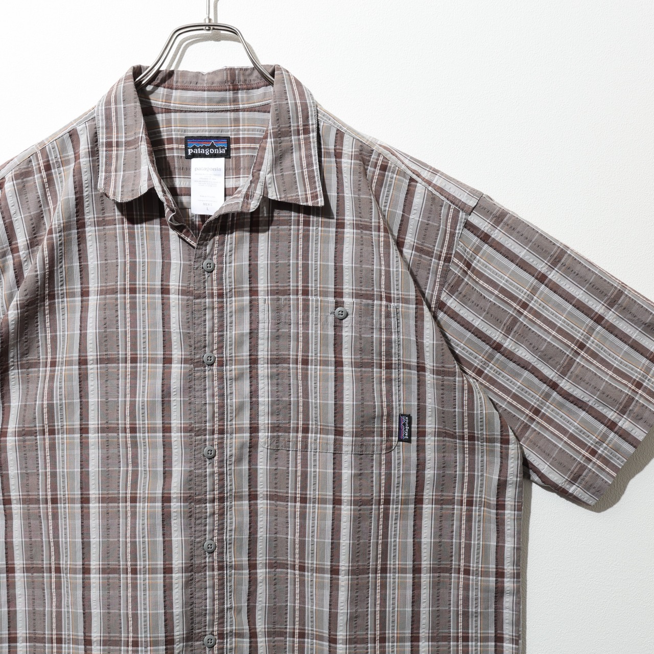 極美品 L 09年 ブラウン Puckerware Shirt Patagonia パッカーウェアシャツ パタゴニア  シアサッカー