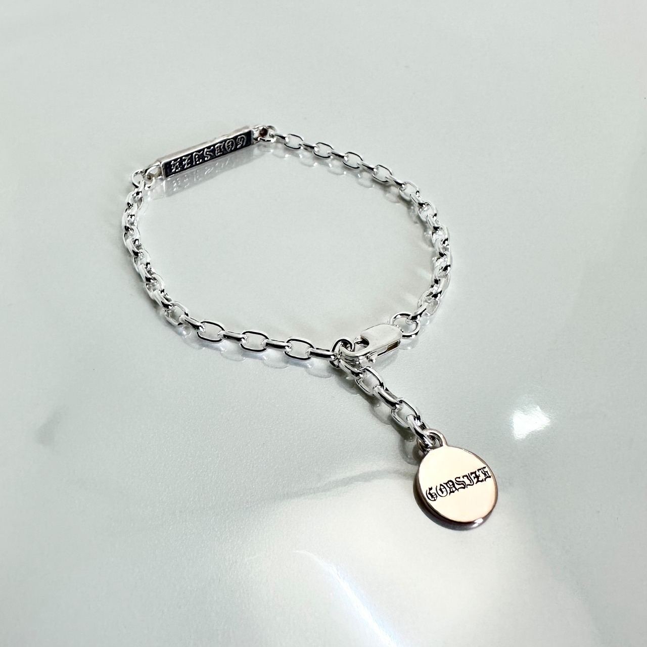 GODSIZE® I.D. TAG with #2 CHAIN BRACELET with pink silver CIRCLE / ゴッドサイズ® I.D.タグ#2チェーンブレスレットウィズピンクシルバーサークル