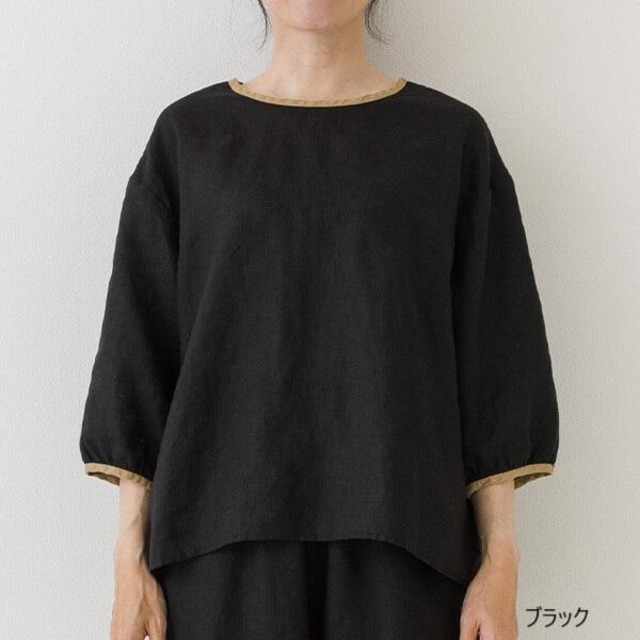 Crea delice（クレアデリス）リネン バイカラーバックリボン 7分袖ブラウス