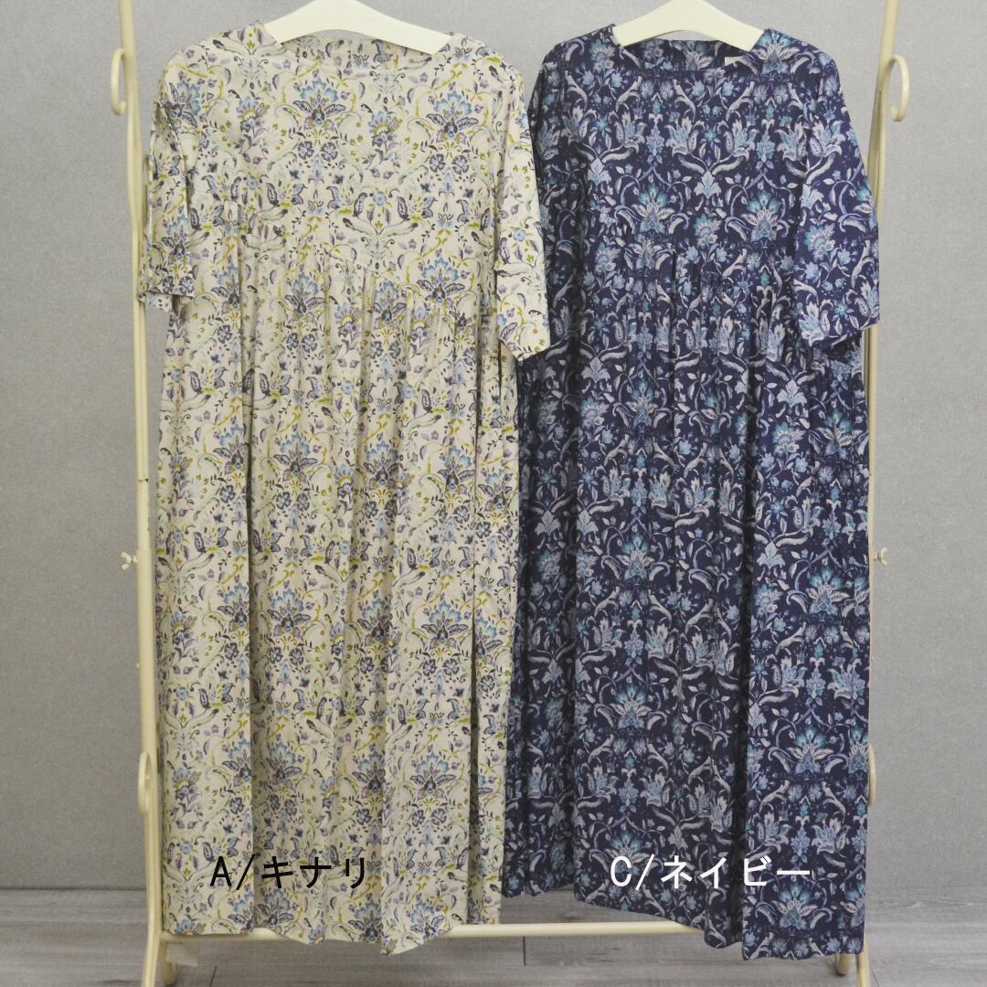 斜め切替花柄ワンピース【日本製】(M-362113) | プラワン +One