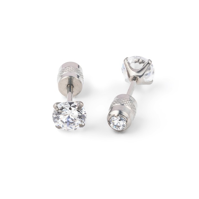 【Puente】Pierced Earrings titanium cubic zirconia silver TP001  /pair