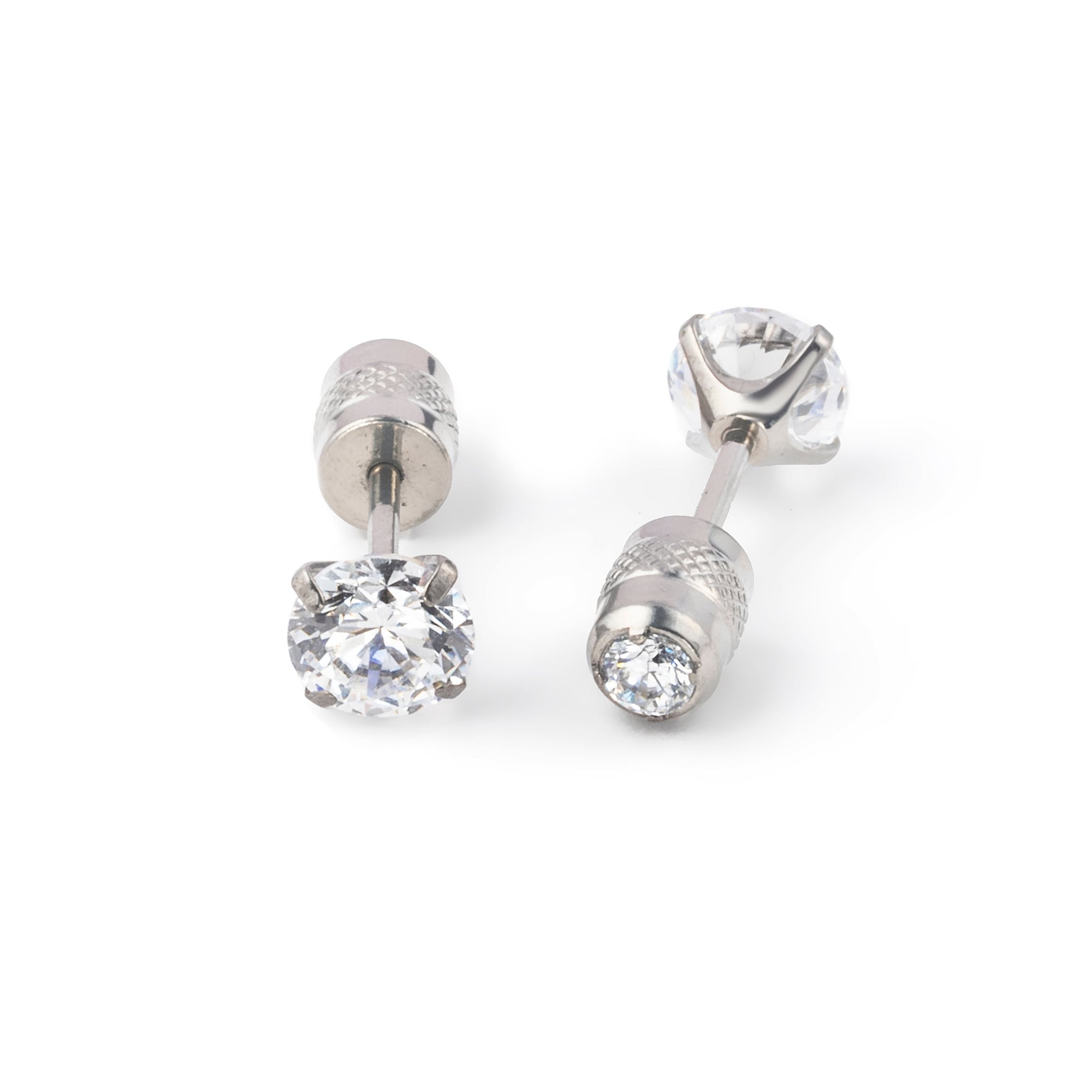 【Puente】Pierced Earrings titanium cubic zirconia silver TP001 /pair