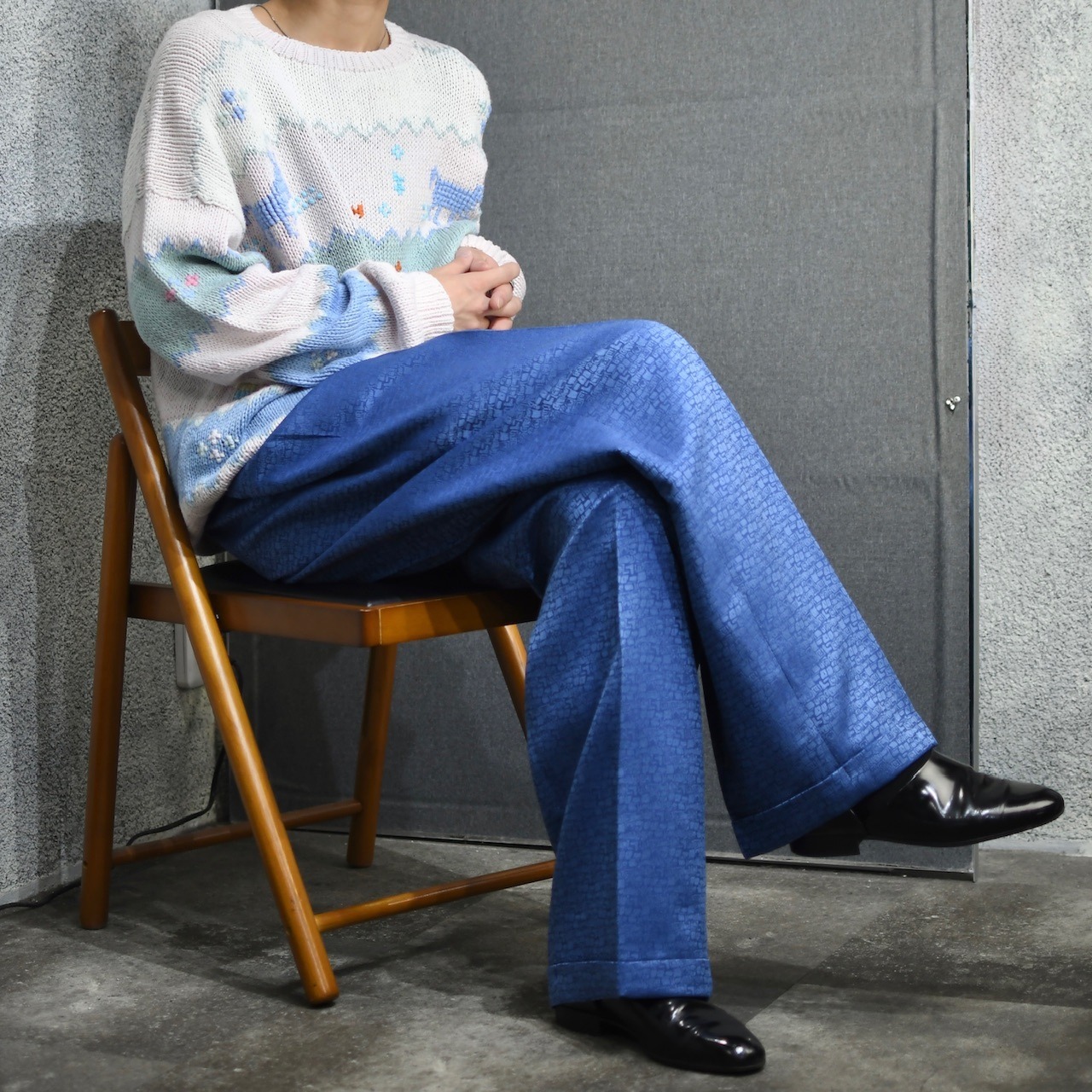 jacquard weave design wide color slacks blue
