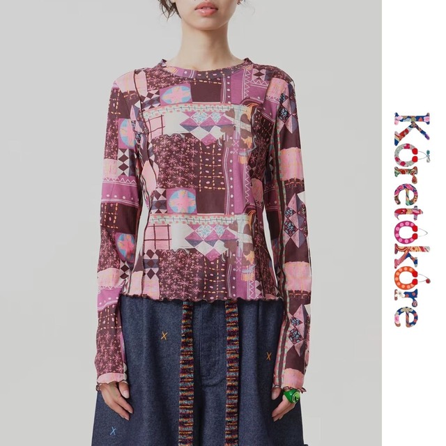 Sapphire Mosaic Sheer Long Sleeve Top A0332