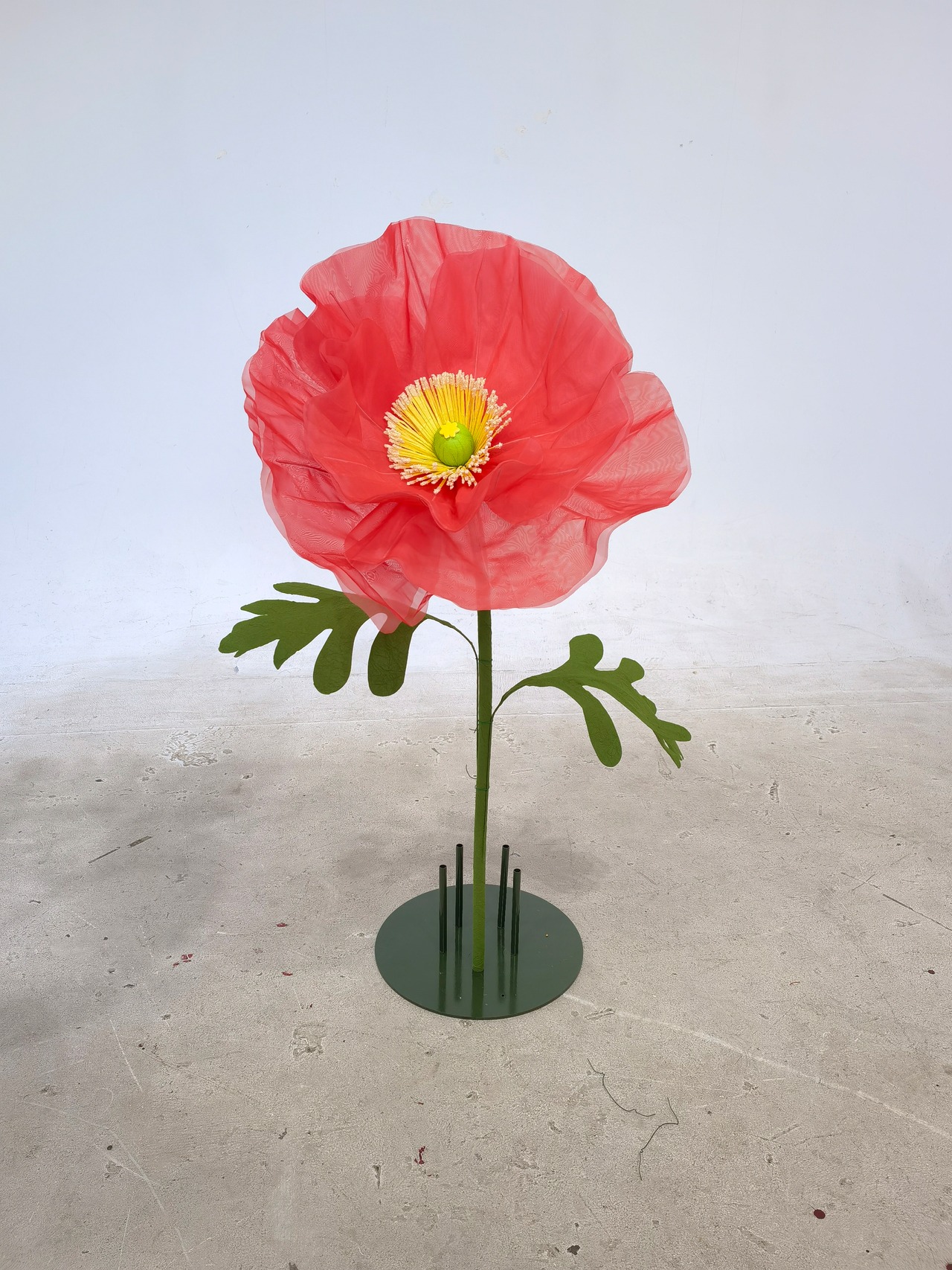 オーガンジー　ジャイアントフラワー　ポピー50cm　オレンジ・レッド