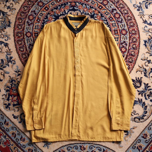 fry front embroidery design l/s band collar shirt 