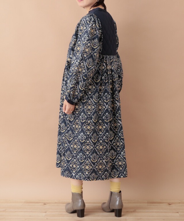 ブロックプリントキルティングワンピース　2color