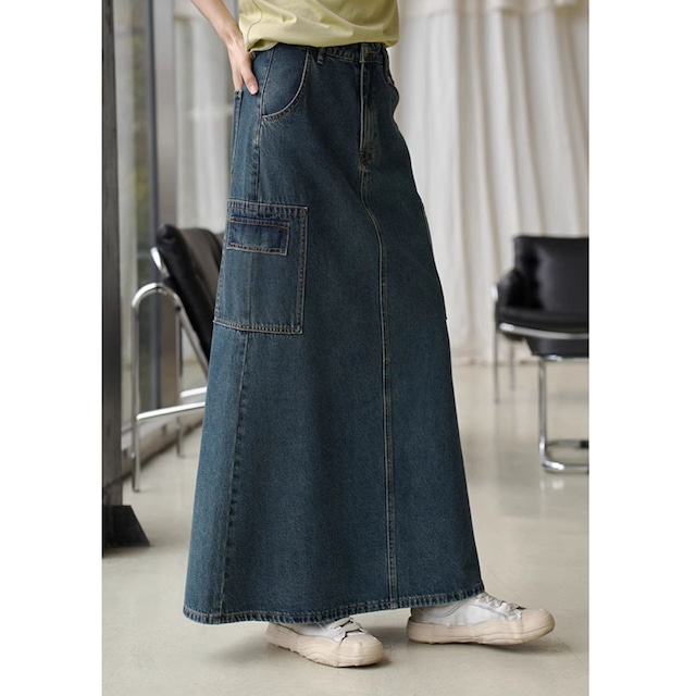 Work Retro High Waist Slim Denim Skirt