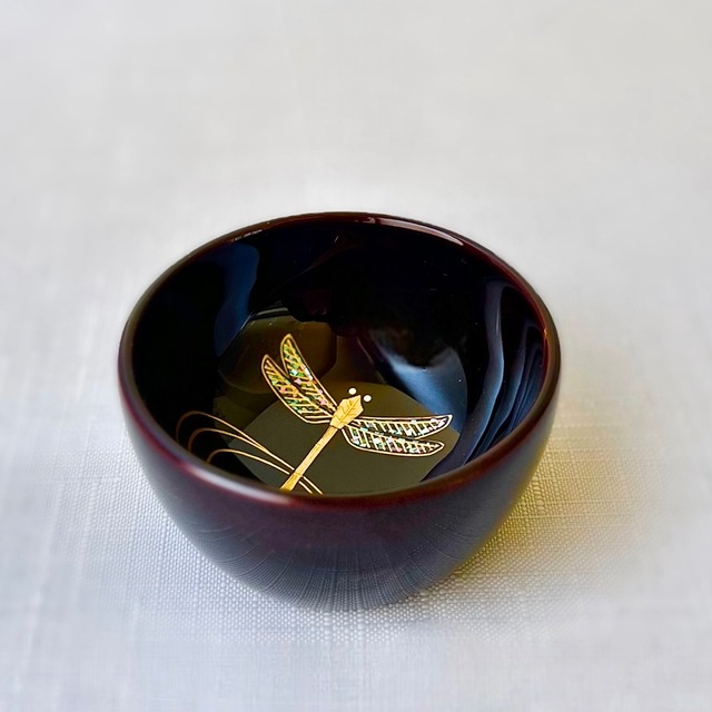 【輪島塗】蒔絵 ぐい呑み「蜻蛉」（溜塗）