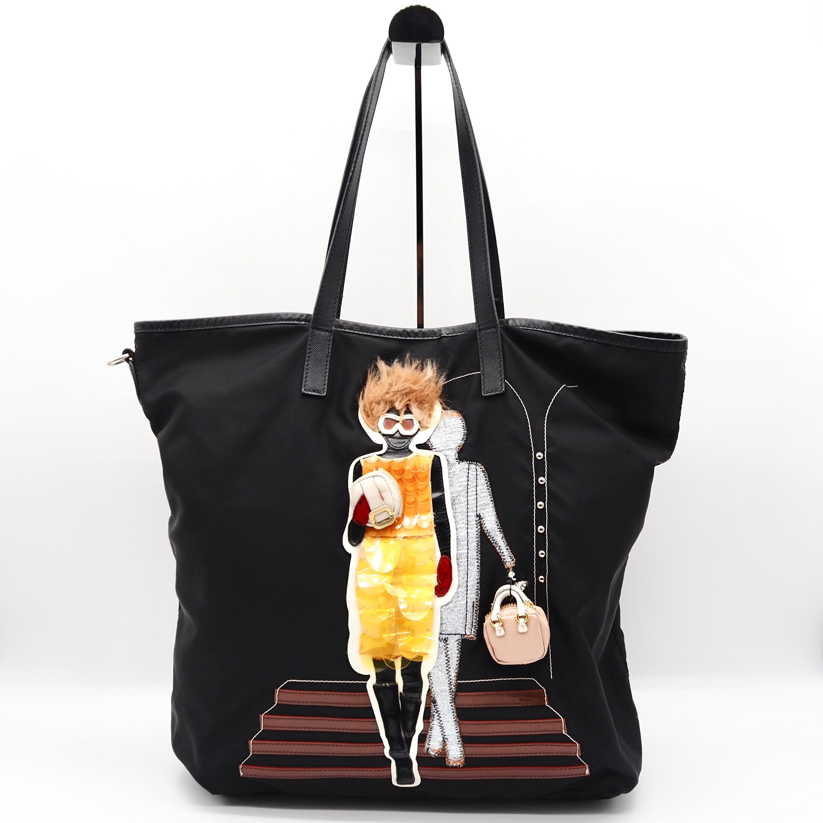 美品！PRADA ブラック トートバッグ ロボットバッグ　コレクション　モデル PRADA ロボットシリーズトートバッグ ナイロン レザー ブラック プラダ