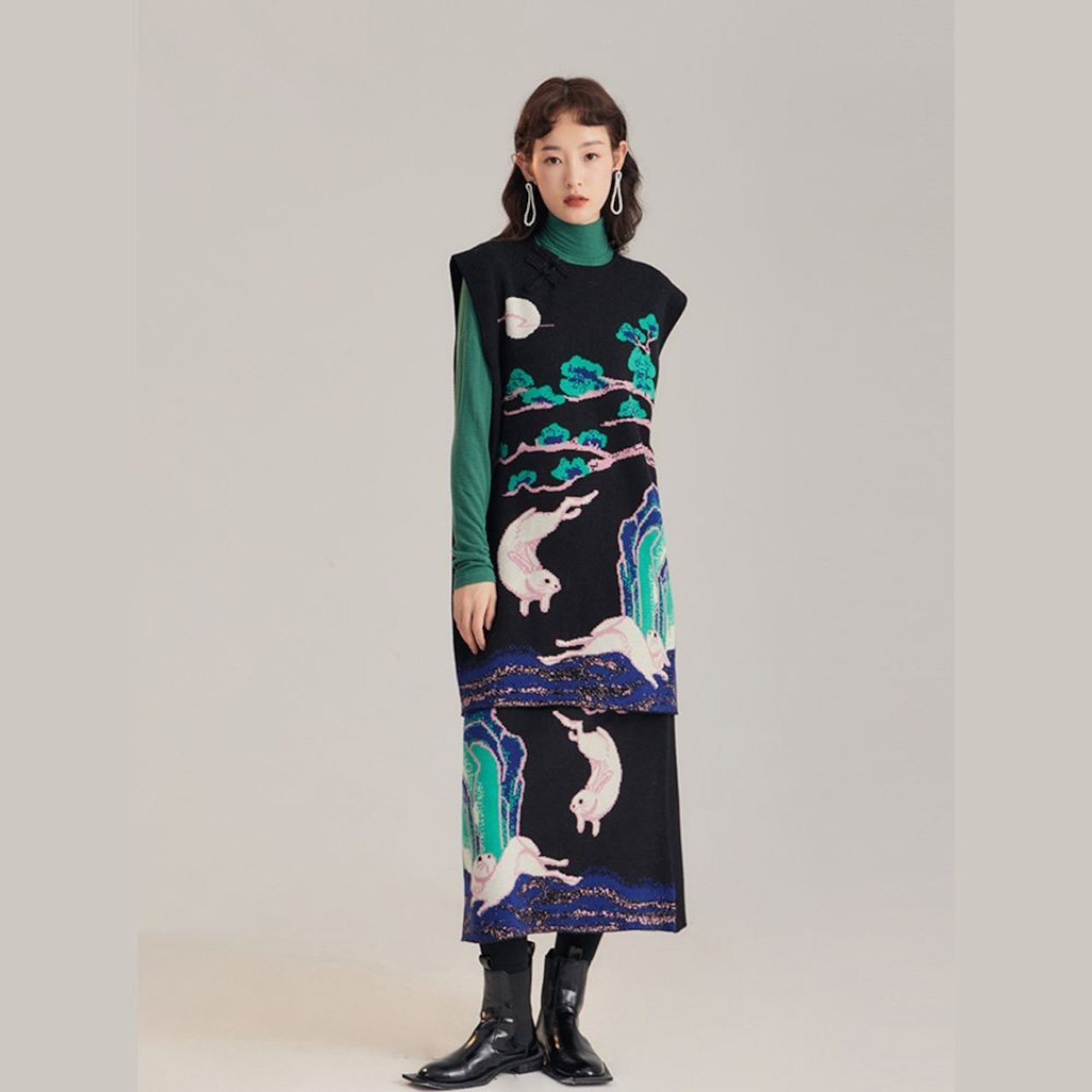 月夜の白うさぎニットトップス E00092