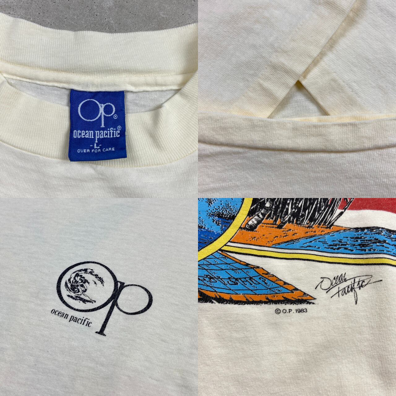 80年代 Op オーシャンパシフィック ロゴプリントTシャツ メンズL 古着 