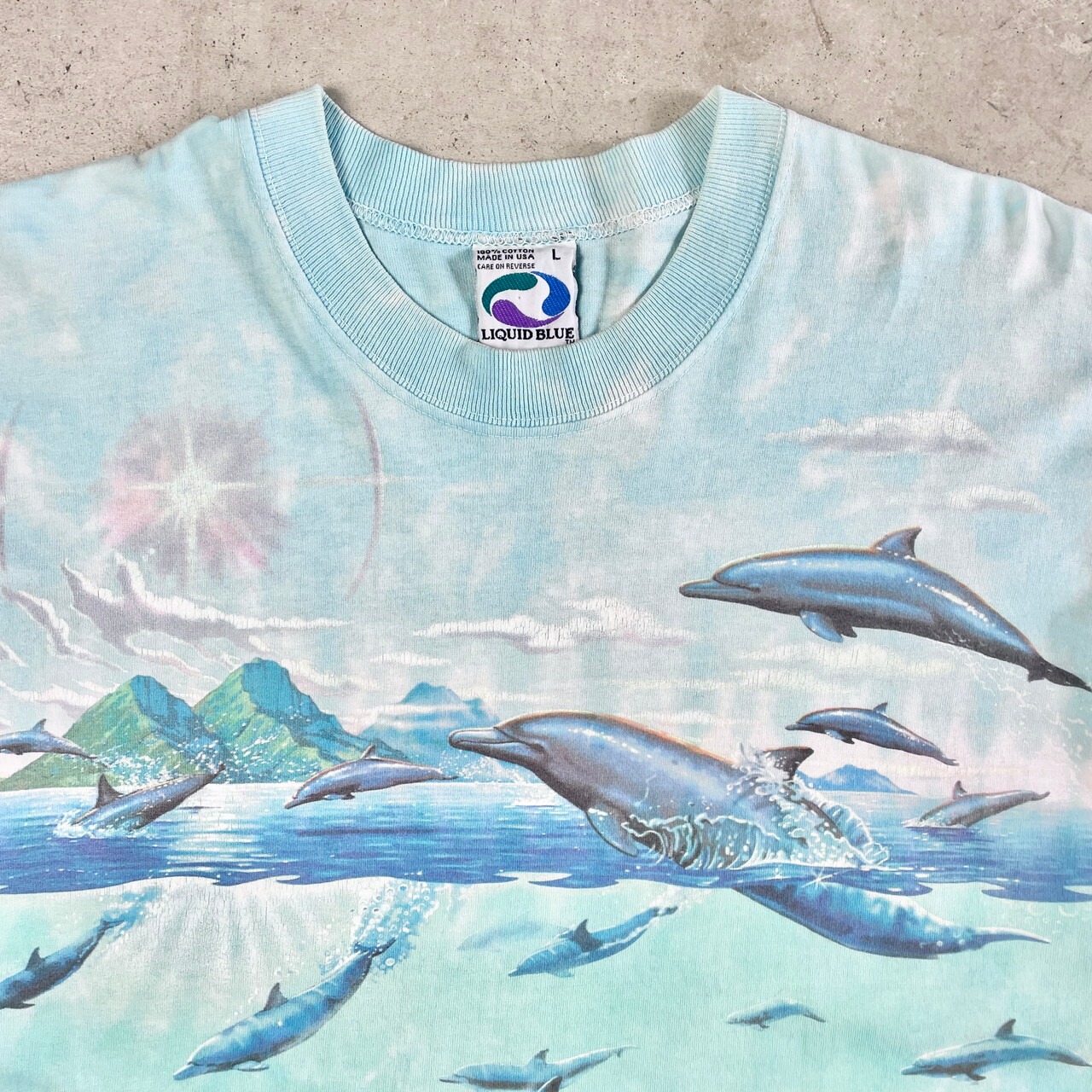 90年代 USA製 LIQUID BLUE 海 タイダイ アート ビッグプリント Tシャツ  