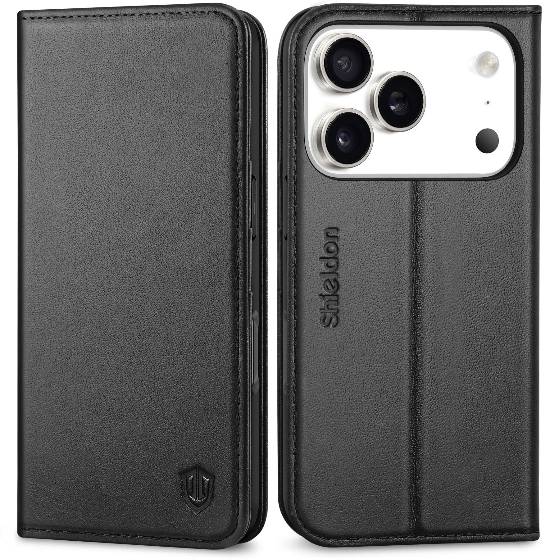 SHIELDON iPhone18 Pro対応手帳型ケース iPhone 17Pro対応ケース 本革 2026年発売 6.3インチ 5G ブラック