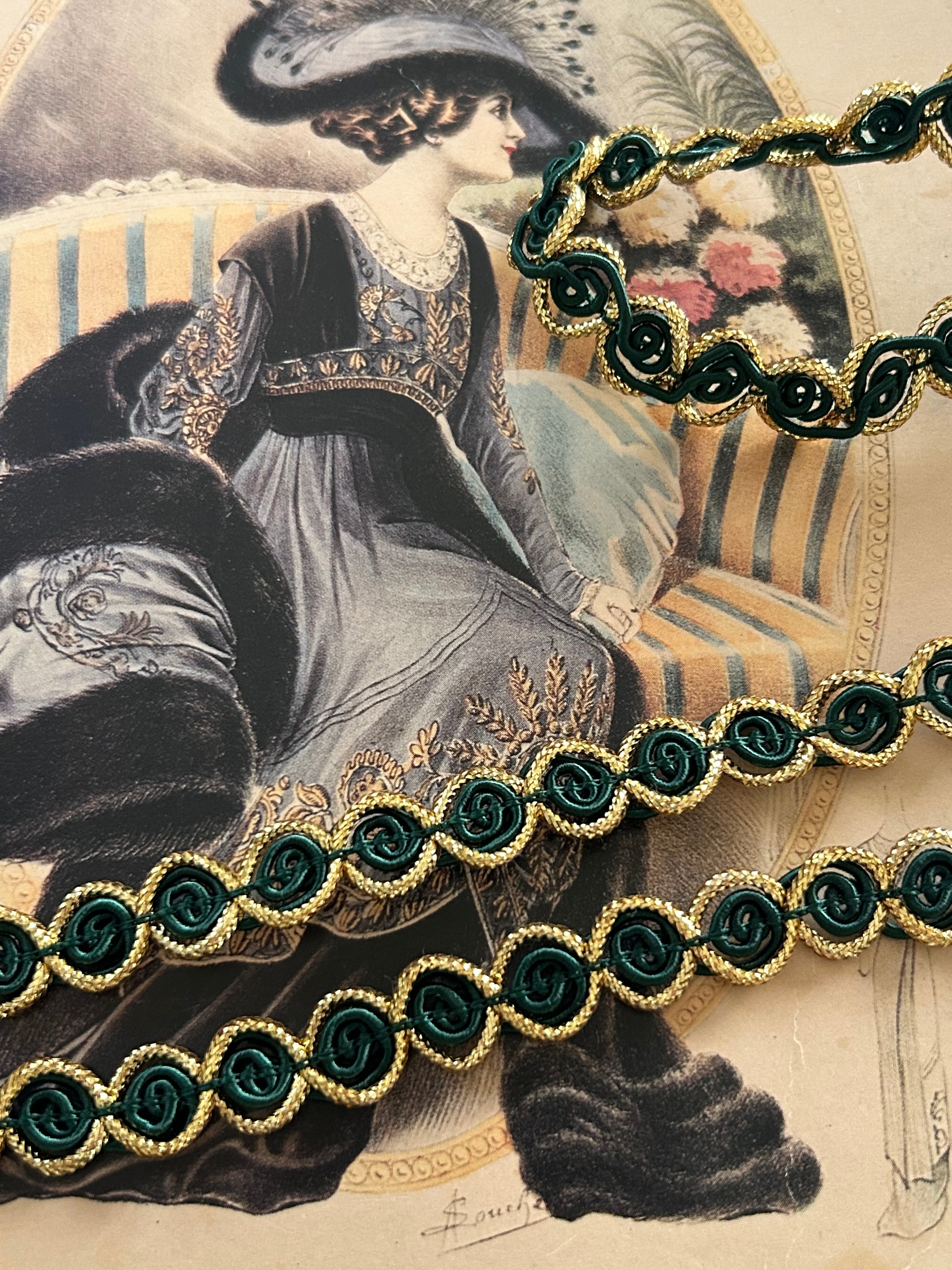 輸入デザインブレード グリーン×ゴールド 10mm 100cm /カット カルトナージュ デコレーション材