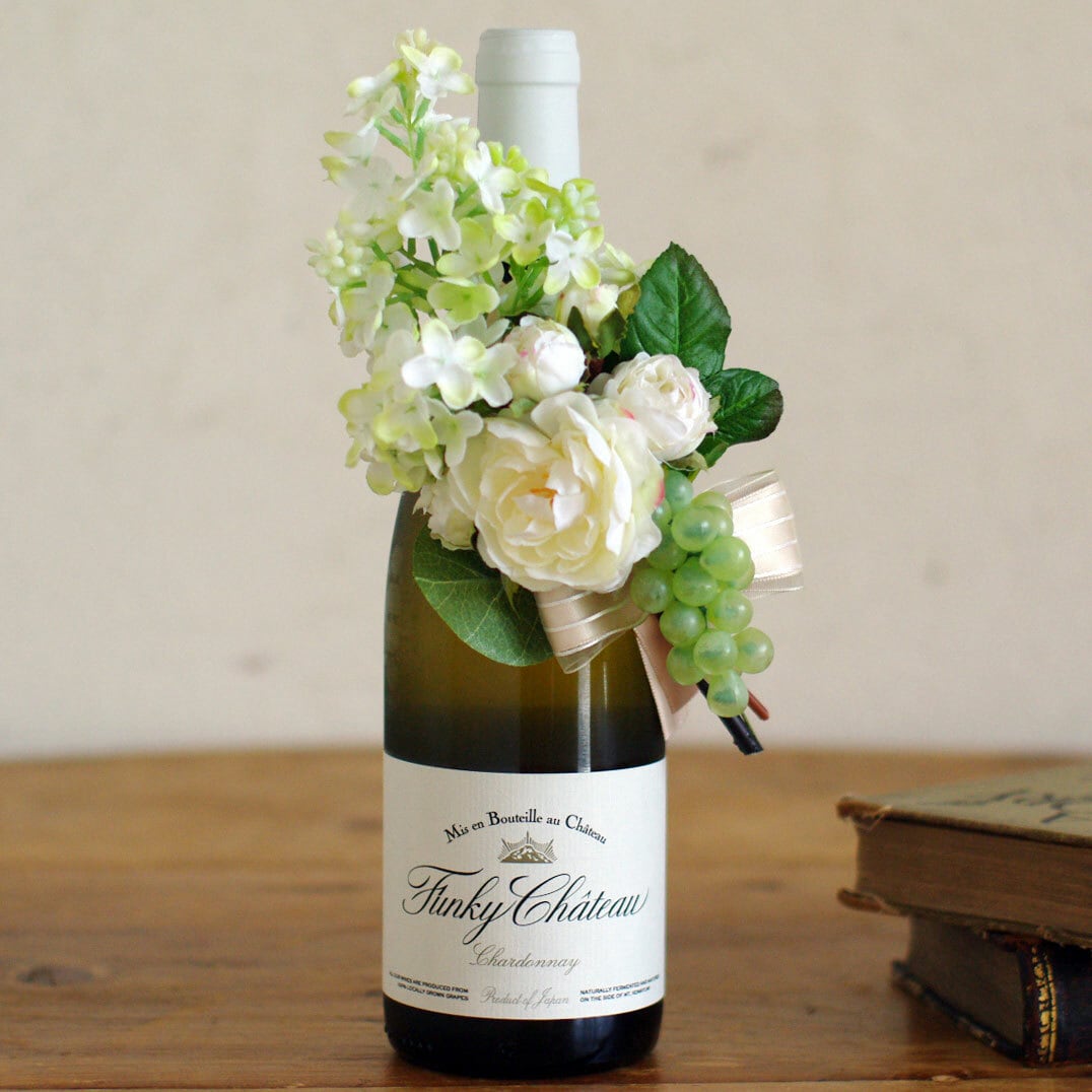 ワインボトル用 アーティフィシャルフラワーアレンジ ブラン Fleur De Pomme